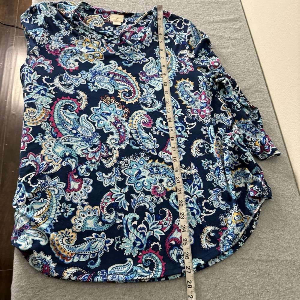 Chicos Blue Purple Criss Cross Neckline 3/4 Sleeve Paisley Top Women's Medium - Picture 7 of 8